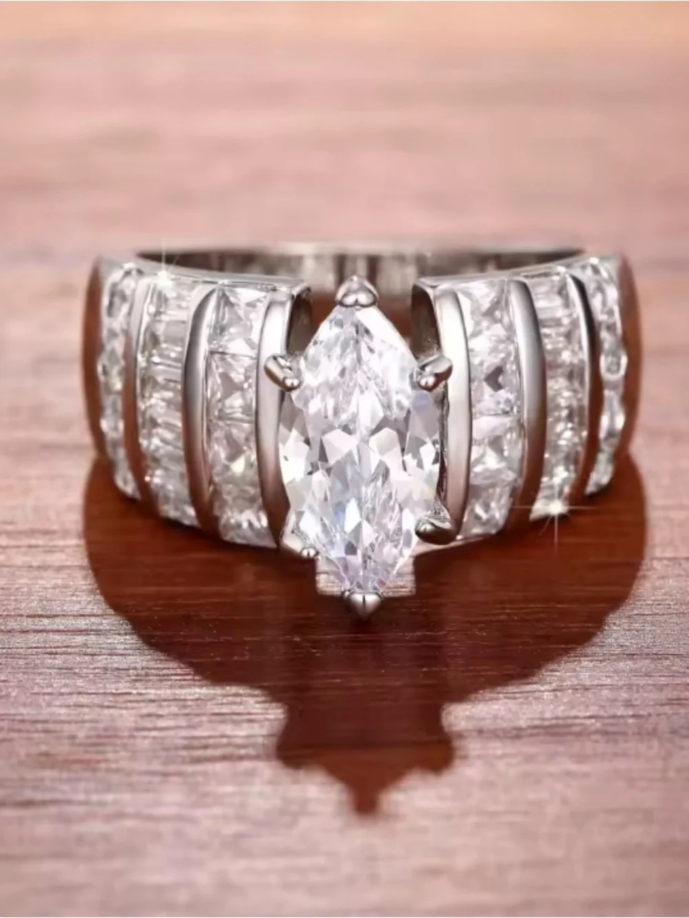Gorgeous Marquise-Cut Silver Tone Women's Statement Ring.  My favorite💍